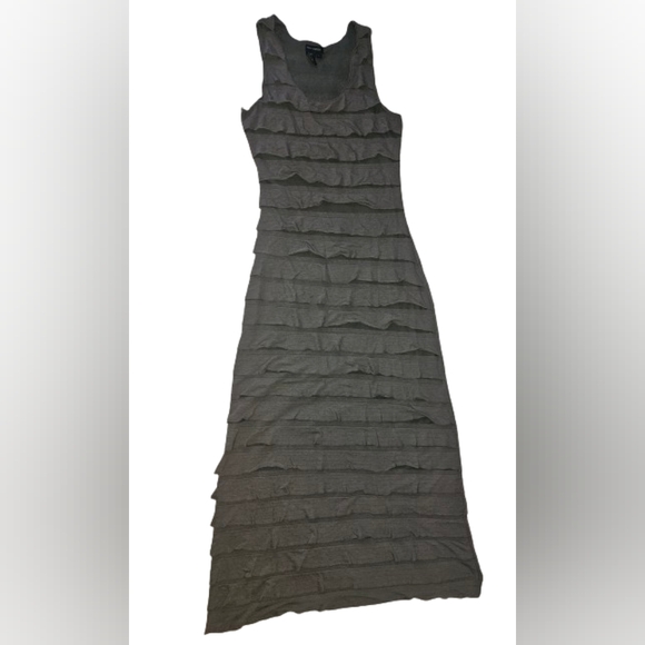 Anthropology Max Edition, grey, peekaboo ruffle, sleeveless maxi, L - Picture 2 of 9